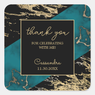 Pegatina Cuadrada Moda Cyan Marble Relieve metalizado dorado Pintura