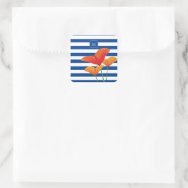 Pegatina Cuadrada Moda de amapola Bandas Azules Monograma