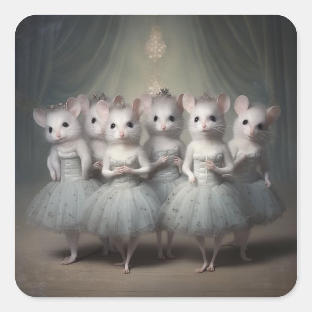 Pegatina Cuadrada Moda de Ballet del Cascanueces-Ratones (Anverso)