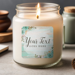 Pegatina Cuadrada Moda de cabaña Shabby Madera Rusa Floral Turquesa