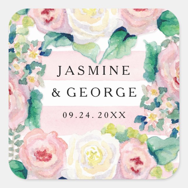 Pegatina Cuadrada MODA de ducha de novia MODERNA Bandas anchas con R (Anverso)