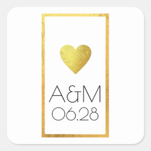Pegatina Cuadrada moda de oro corazón de amor minimalista de matrimo