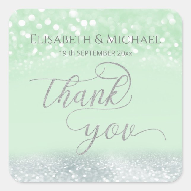 Pegatina Cuadrada Moda de plata de menta Neo purpurinoso caligrafía  (Anverso)