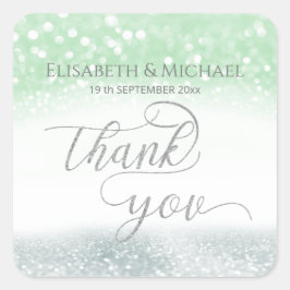 Pegatina Cuadrada Moda de plata de menta Neo purpurinoso caligrafía