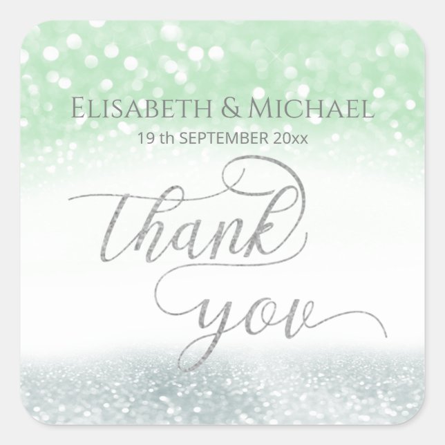 Pegatina Cuadrada Moda de plata de menta Neo purpurinoso caligrafía  (Anverso)