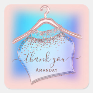 Pegatina Cuadrada Moda del logotipo Holographic Blue Rosa Cloth Hang