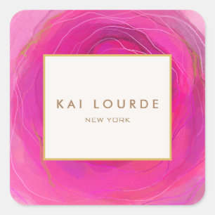 Pegatina Cuadrada Moda elegante Abstracto rosa Color de agua Cuadrad