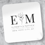 Pegatina Cuadrada Moda elegante boda Foliage monograma moderno<br><div class="desc">Compuesto por simples marcos rectos con escritura cursiva clásica y tipografía serif. Estos elementos son sencillos,  atemporales y clásicos. Este es el diseño exclusivo de la revista White Paper Birch Co. para Zazzle. Disponible aquí: http://www.zazzle.com/store/whitepaperbirch</div>