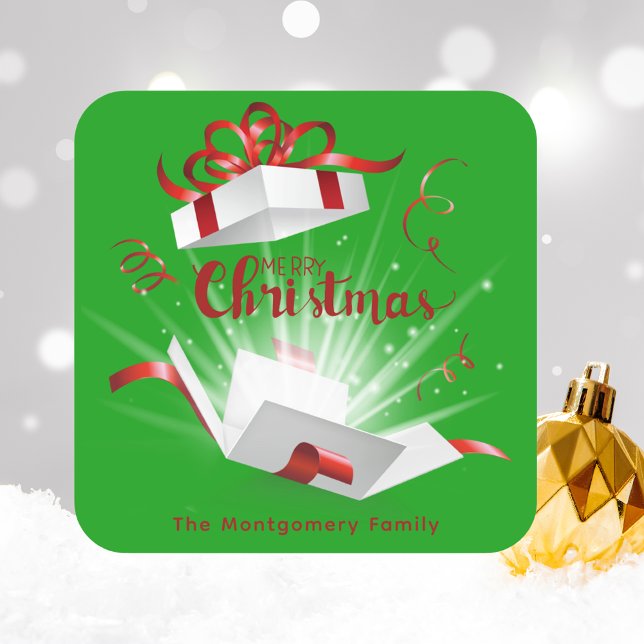 Pegatina Cuadrada Moda elegante Feliz Navidad Verde y Rojo (Subido por el creador)