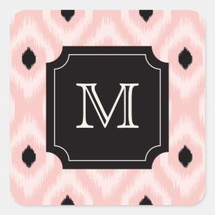 Pegatina Cuadrada Moda elegante Monograma de Ikat de diamante rosa n