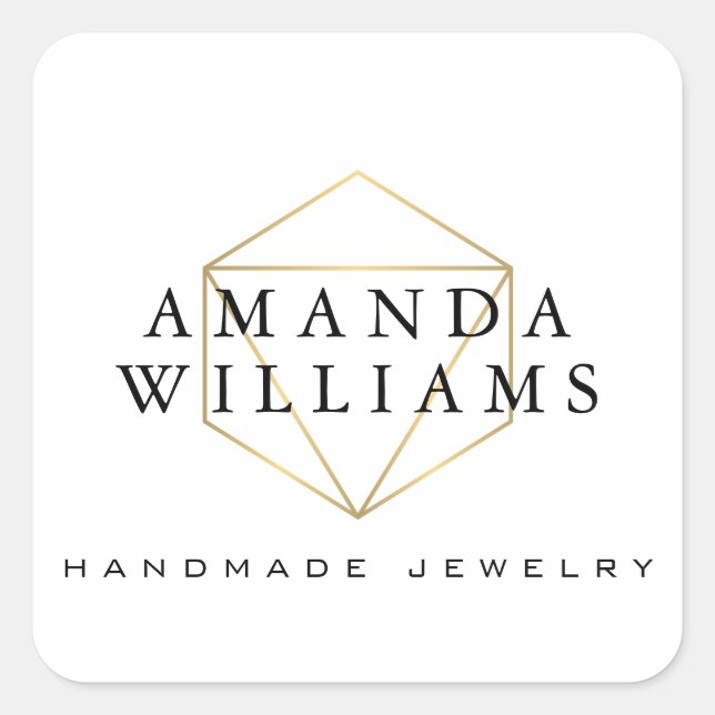 Pegatina Cuadrada Moda Faux Gold Gemstone Jewelry Designer White (Anverso)
