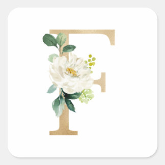 Pegatina Cuadrada Moda Faux Relieve metalizado dorado Flor Blanca Le