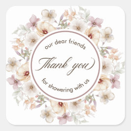 Pegatina Cuadrada Moda Floral Acuarela Bridal Shower Gracias