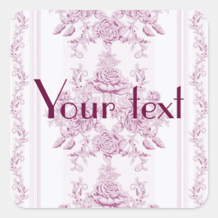 Pegatina Cuadrada Moda francesa, rosa,toile,floral,patrón,victorian