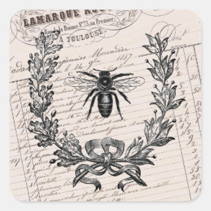 Pegatina Cuadrada Moda francesa vintage Honey Bee
