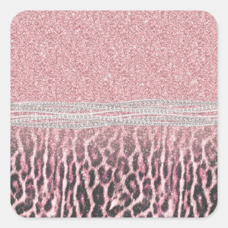 Pegatina Cuadrada Moda Girly Pink Leopard Purpurina de impresión ani