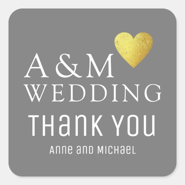 Pegatina Cuadrada Moda Gracias Boda amor corazón en gris (Anverso)