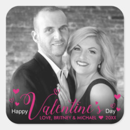 Pegatina Cuadrada Moda Guión rosa moderno Corazones Blanco Negro