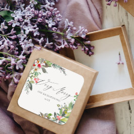 Pegatina Cuadrada Moda Holly Berry Pine Muy Feliz Marco de Navidad