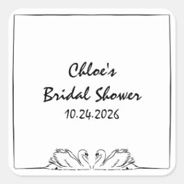 Pegatina Cuadrada Moda intempestiva ducha de novia Swan manuscrita