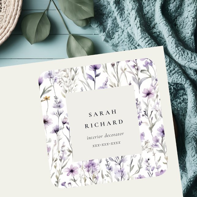 Pegatina Cuadrada Moda Lilac Purple Wildflower Butterfly Business (Subido por el creador)