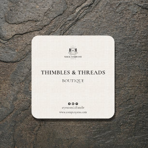 Pegatina Cuadrada Moda Linen Business Logo Nombre Marketing Clásico