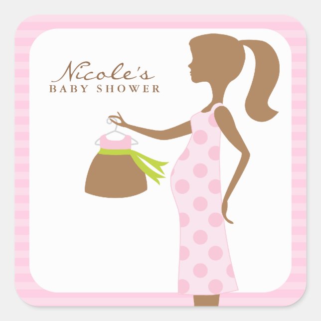 Pegatina Cuadrada Moda Mamá Para Ser Baby Shower (Anverso)