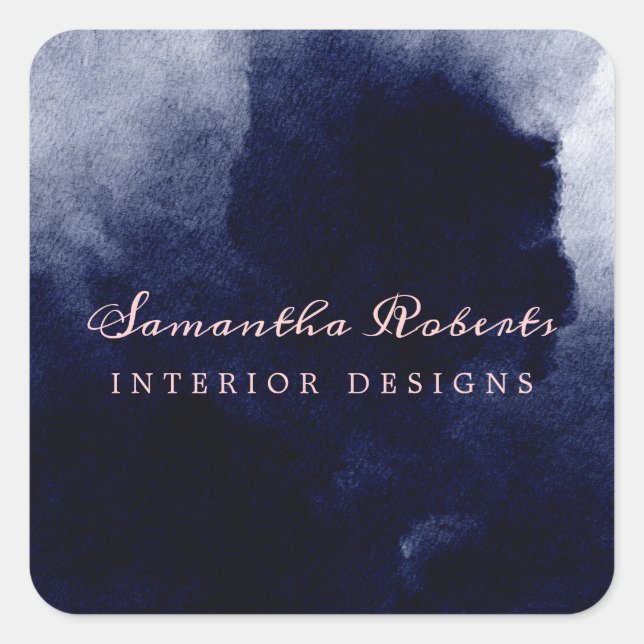 Pegatina Cuadrada Moda Marina Azul acuarela Resumen Rubor Rosa (Anverso)