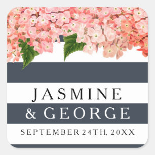 Pegatina Cuadrada MODA MODERNA Bandas anchas con Hidrangea Vintage