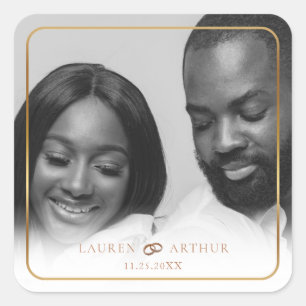 Pegatina Cuadrada Moda moderna Boda de fotografía de marco dorado ul