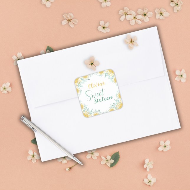 Pegatina Cuadrada Moda moderna Boho Floral Sweet 16 fiesta de cumple (Subido por el creador)