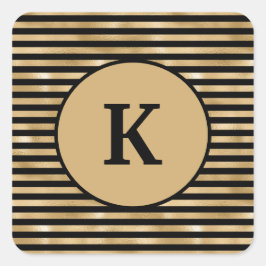 Pegatina Cuadrada Moda moderna de rayas doradas y negras monogramada