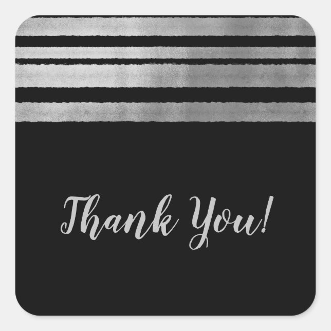 Pegatina Cuadrada Moda moderna plateada y negra elegante matrimonio (Anverso)