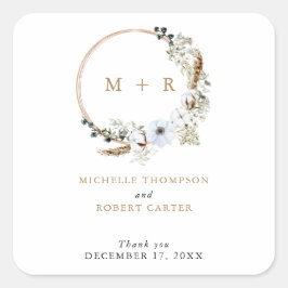 Pegatina Cuadrada Moda Monograma Boho Terracotta Boda de Grass Pampa