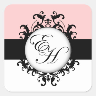 Pegatina Cuadrada Moda Monogramas negros franceses Damask Labels Squ