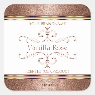 Pegatina Cuadrada Moda Ornate Rosa Gold Purpurina Etiquetas de produ