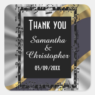 Pegatina Cuadrada Moda oro plateado y negro gracias