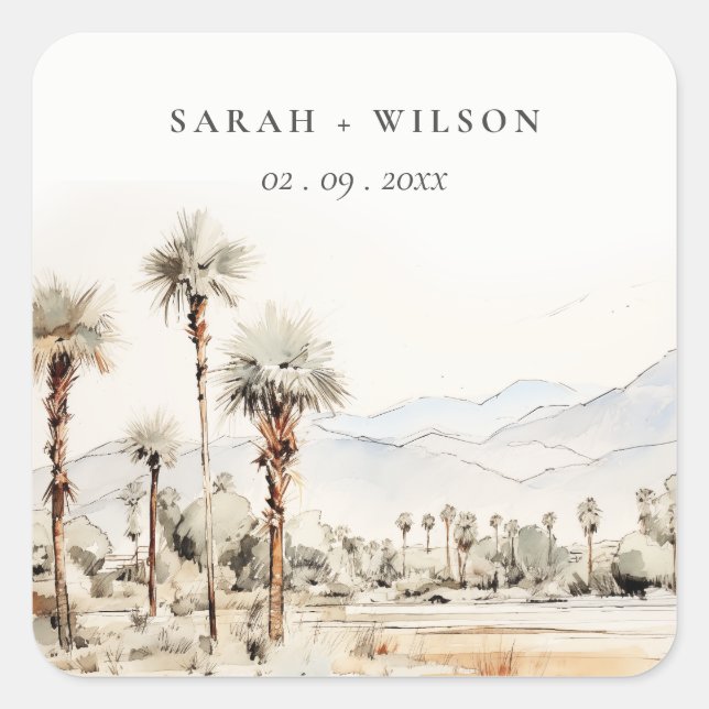 Pegatina Cuadrada Moda Palm Springs Boda de paisajes de California (Anverso)
