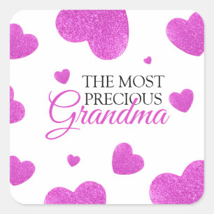 Pegatina Cuadrada Moda Purpurina rosa corazón abuela