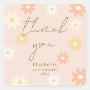 Pegatina Cuadrada Moda Retro Simple Daisy Chica Baby Shower Gracias