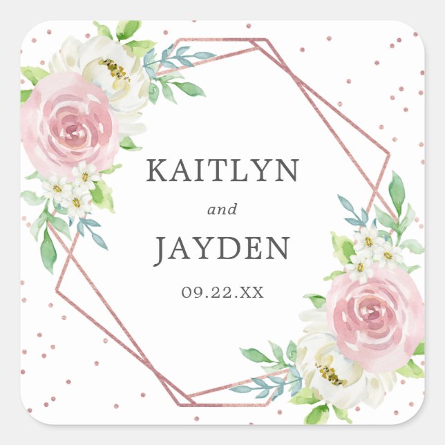 Pegatina Cuadrada Moda Rosa geométrico Relieve metalizado dorado Bod (Anverso)