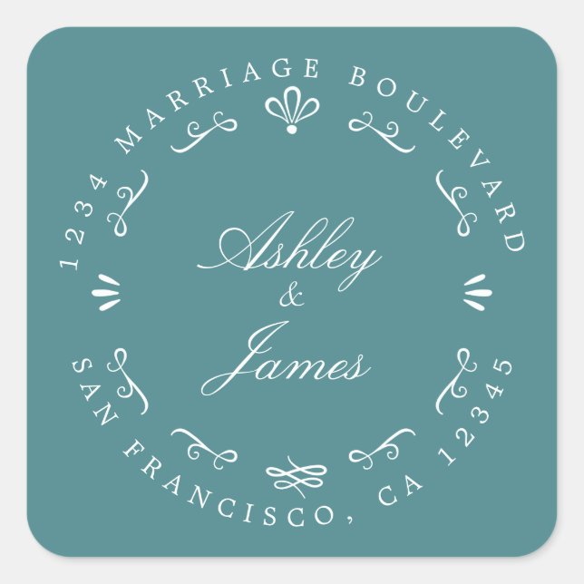 Pegatina Cuadrada Moda Rústica Futuro Sr. Sra. Boda Dirección C (Anverso)