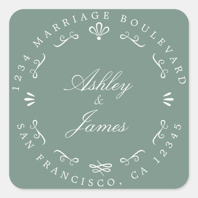 Pegatina Cuadrada Moda Rústica Futuro Sr. Sra. Boda Dirección de Ret (Anverso)