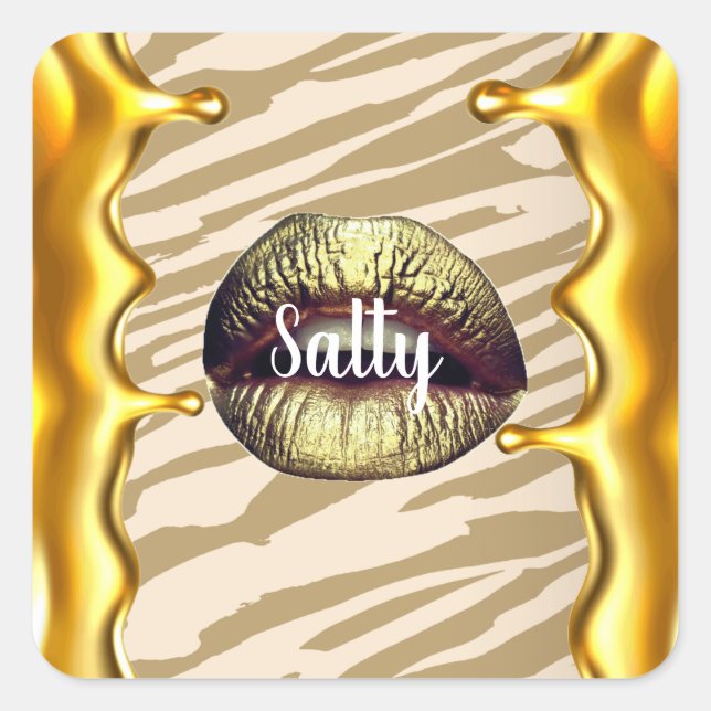 Pegatina Cuadrada Moda Salty Luxurious Bday Gift Summer Golden lips (Anverso)