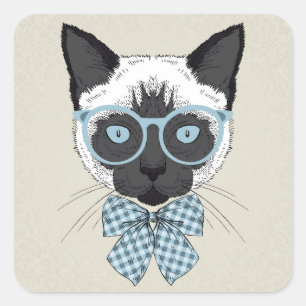 Pegatina Cuadrada Moda Smart del gato siamés