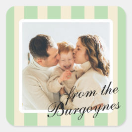 Pegatina Cuadrada Moda verde suave y crema rayas verticales foto