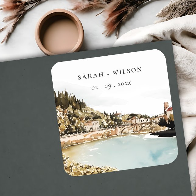 Pegatina Cuadrada Moda Verona Adige Boda de acuarela de Italia (Subido por el creador)