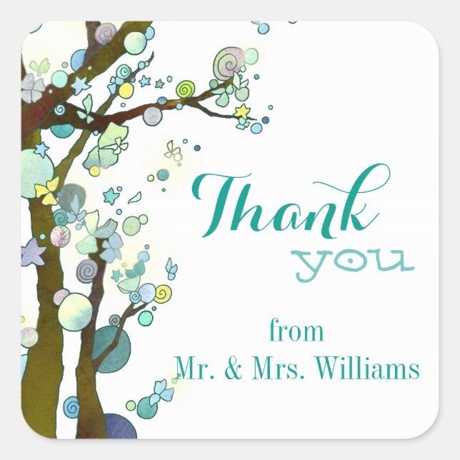 Pegatina Cuadrada Moda White Country Wedding Gracias (Anverso)