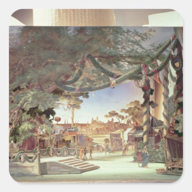 Pegatina Cuadrada Modelo de escenario para la ópera 'Die Meistersing (Anverso)