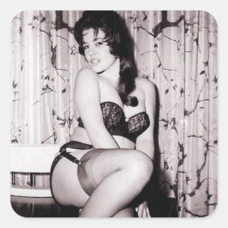 Pegatina Cuadrada Modelo de foto de lencería de chica pin up vintage